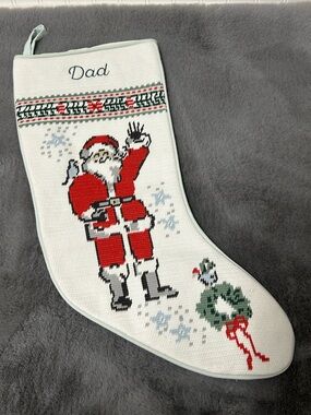 Pottery Barn Kids Santa Riley Sheehey needlepoint Christmas stocking